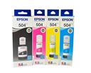 Combo com Garrafas de Tinta T504 1un Preto 1un Ciano 1un Magenta 1un Amarelo para Impressora Tanque de Tinta Epson L4150 L4160 L4260 L6161 L6171 L6191 L6270 L14150 no atacado em pack com as 4 cores