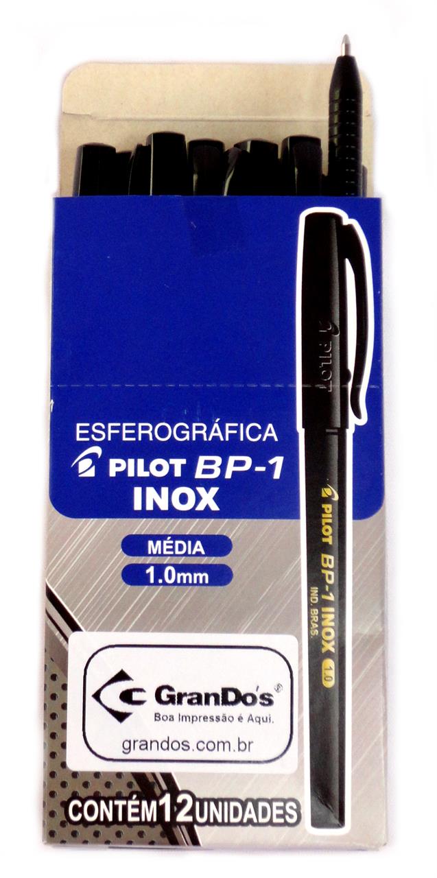 Caneta Esferográfica Preta Pilot Inox com 12 unidades