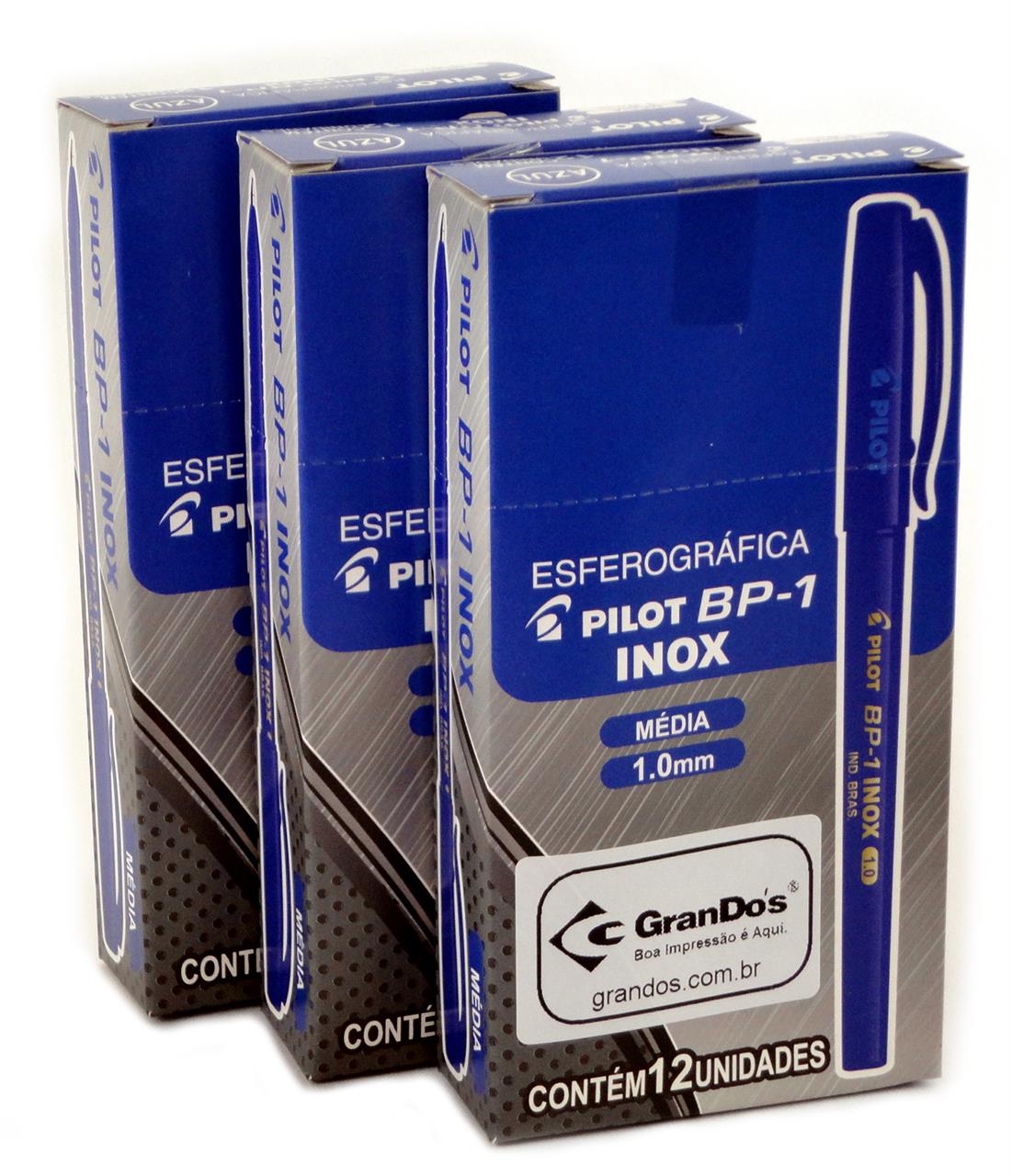 Caneta Esferográfica Azul Pilot Inox no Pack com 3 Caixas