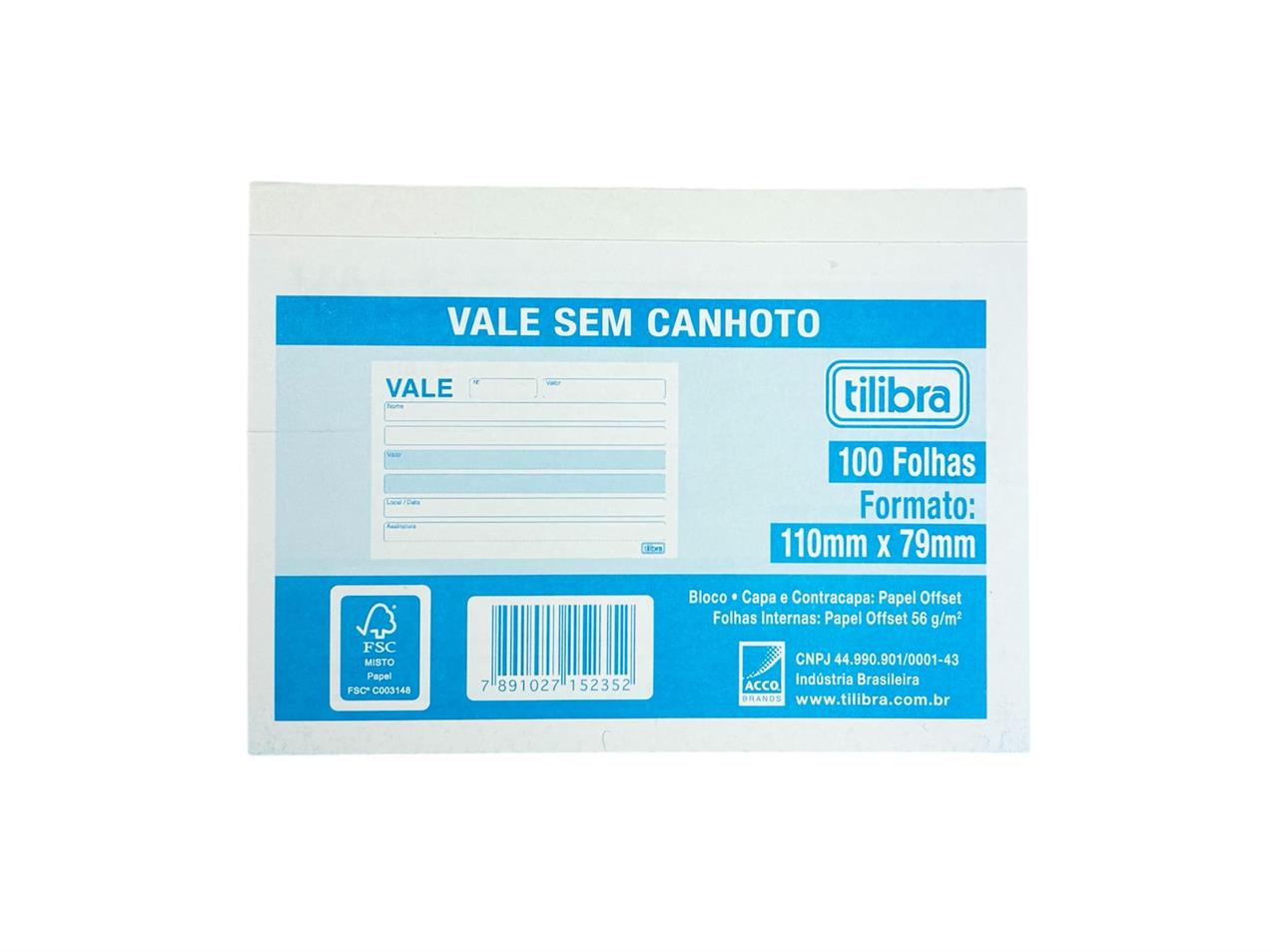 Vale Sem Canhoto 100 Folhas Branco Tilibra