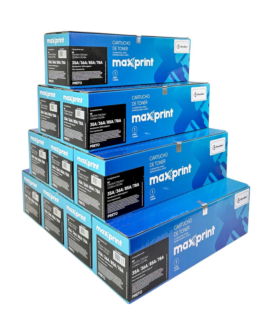 Toner Maxprint 85A 36A 35A 78A na Caixa com 10 Toners