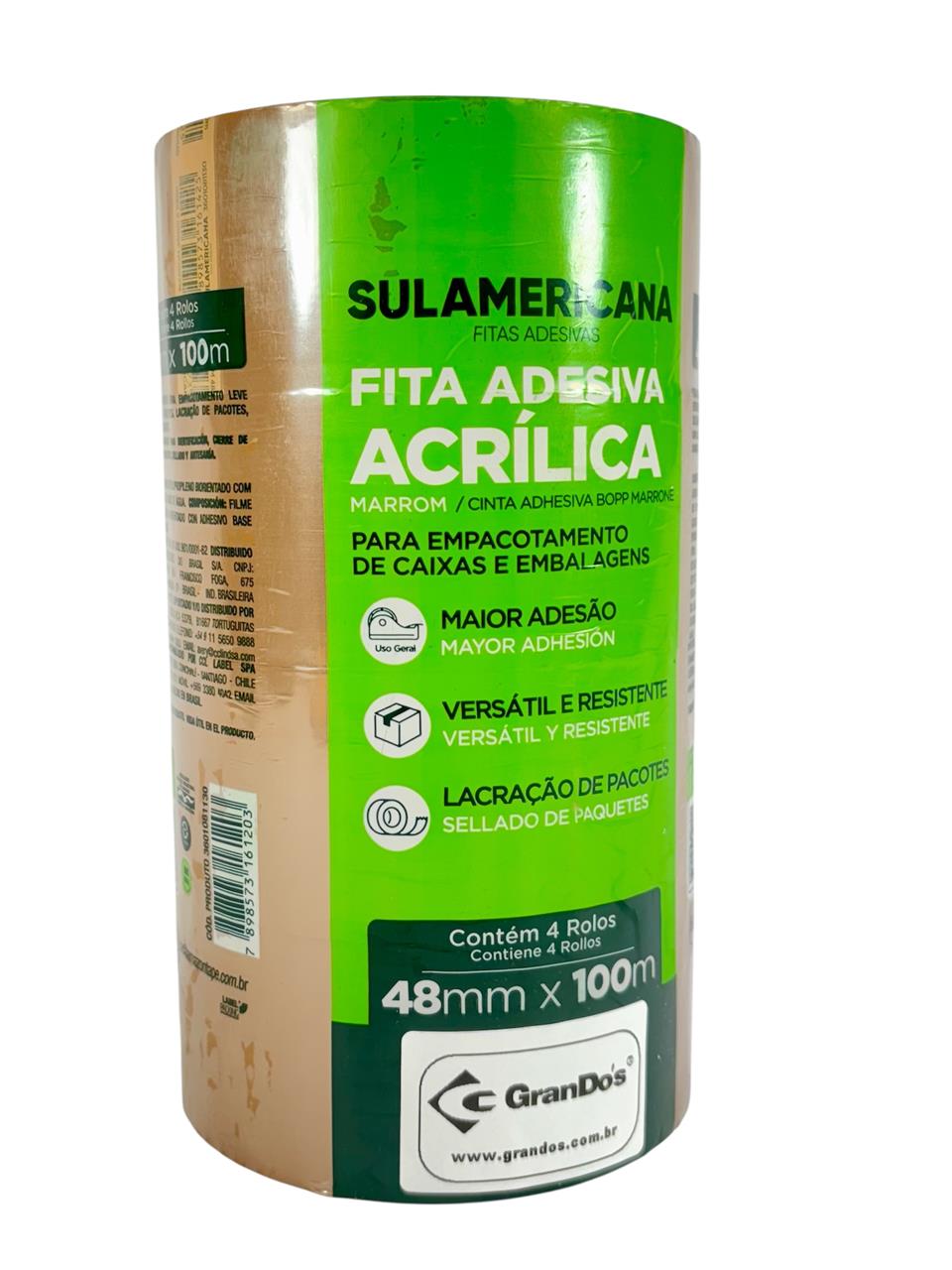 Fita Adesiva 48 mm x 100 metros Marrom com 4 Rolos Sulamericana