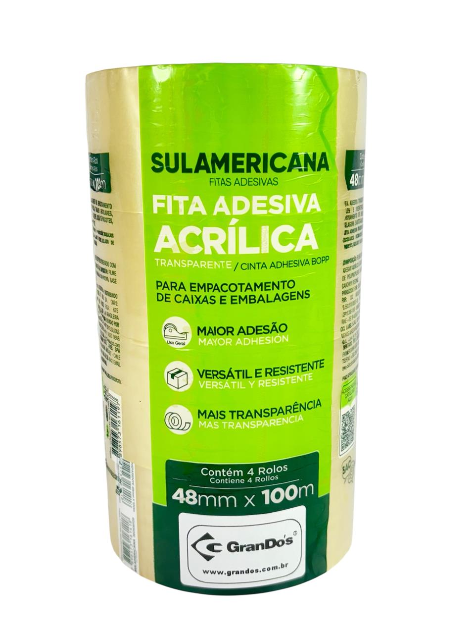 Fita Adesiva 48 mm x 100 metros Transparente com 4 Rolos Sulamericana